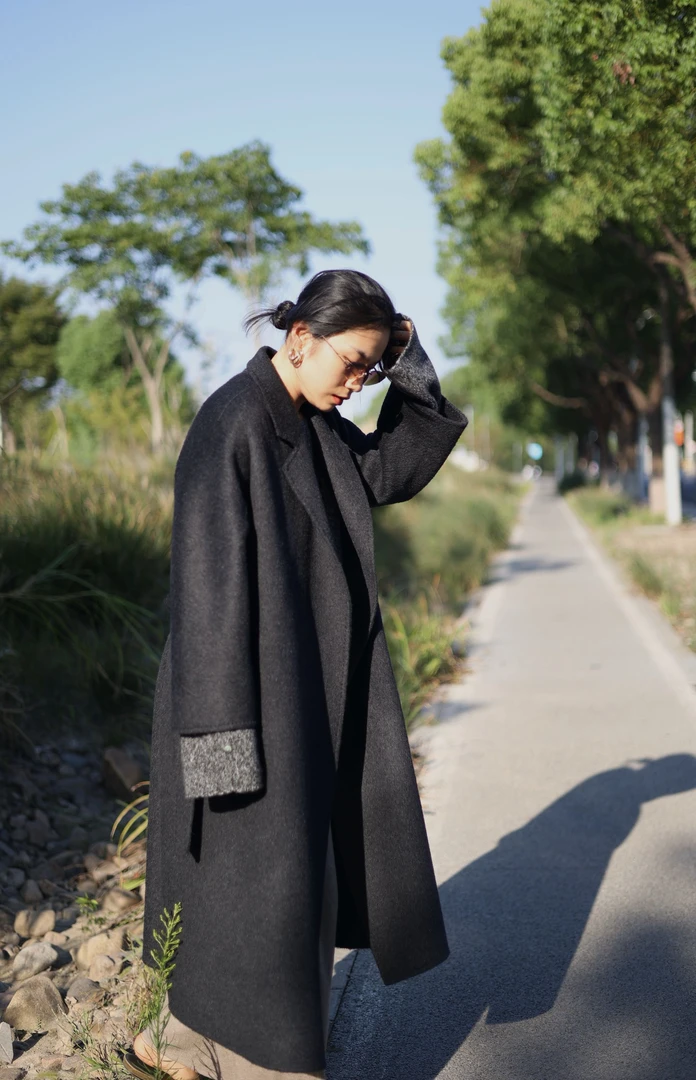 见暖-经典秋冬M家浴袍气质长款驼绒大衣外套