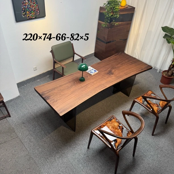 北美黑胡桃木实木茶桌简约设计原木茶台办公书桌餐桌茶几