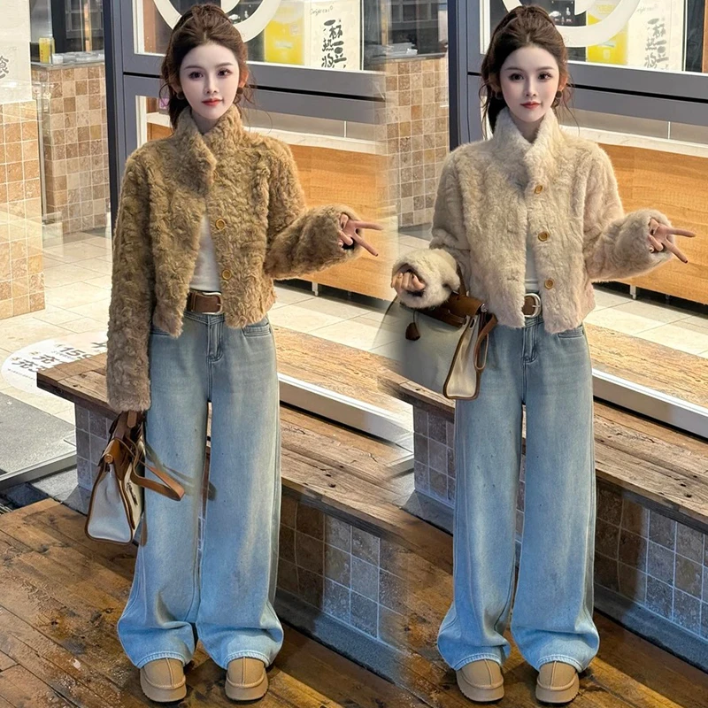 韩系时尚皮毛一体短外套女2025冬季时髦洋气小个子保暖仿皮草上衣