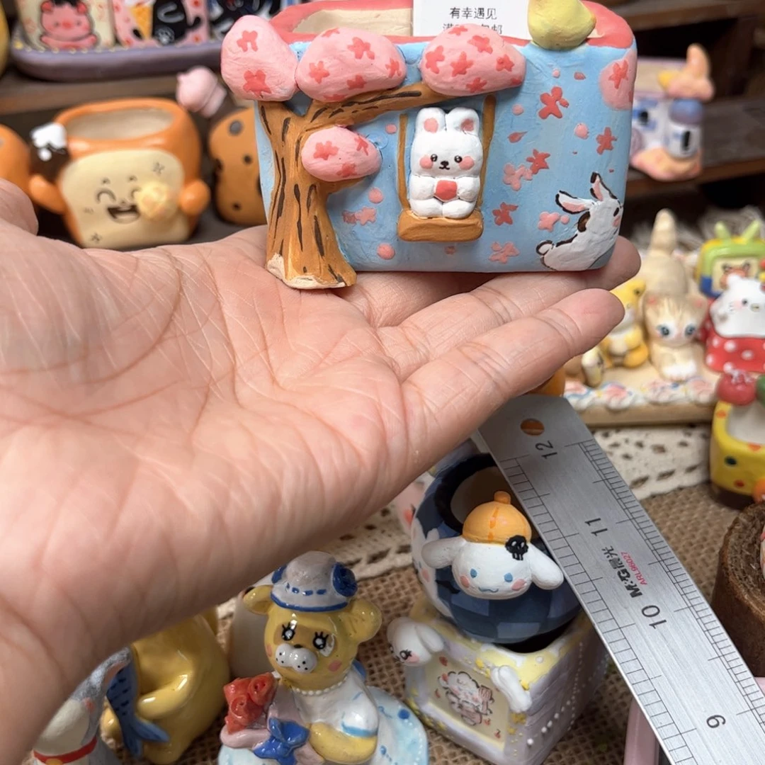 944兔子花盆微瑕手绘