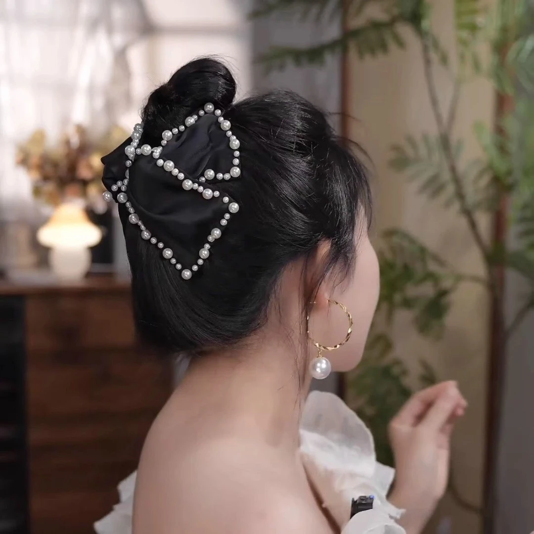 【喜儿ula】「奶油蛋糕」法式优雅蝴蝶结珠边气质高级感抓夹发饰