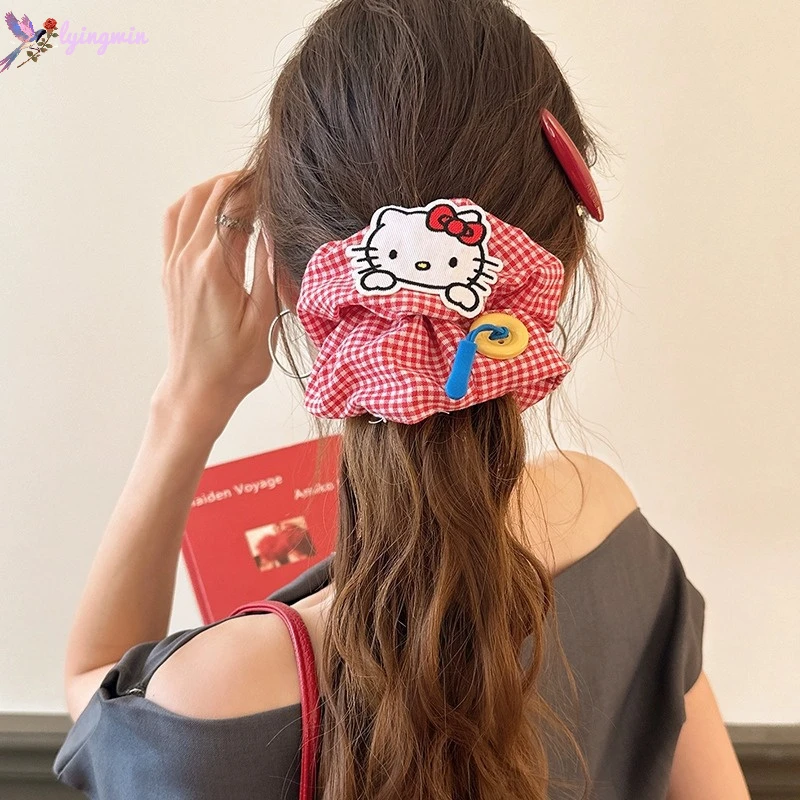 韩系甜美红色可爱卡通kt猫大肠发圈气质少女丸子头绳马尾皮筋发饰