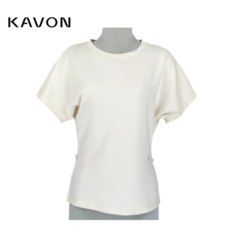 【晨粉专享价】修身圆领百搭中式扣针织衫KN2Z102ZE上衣白色套头