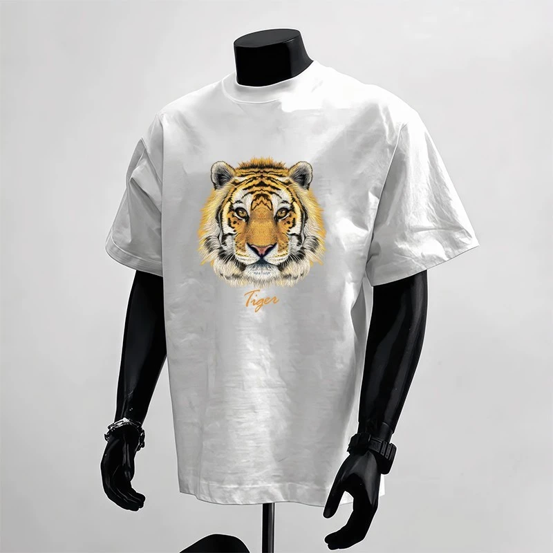 迪柯登夏季新款潮牌纯棉男T恤国潮老虎印花bf风高端时尚宽松秀禾