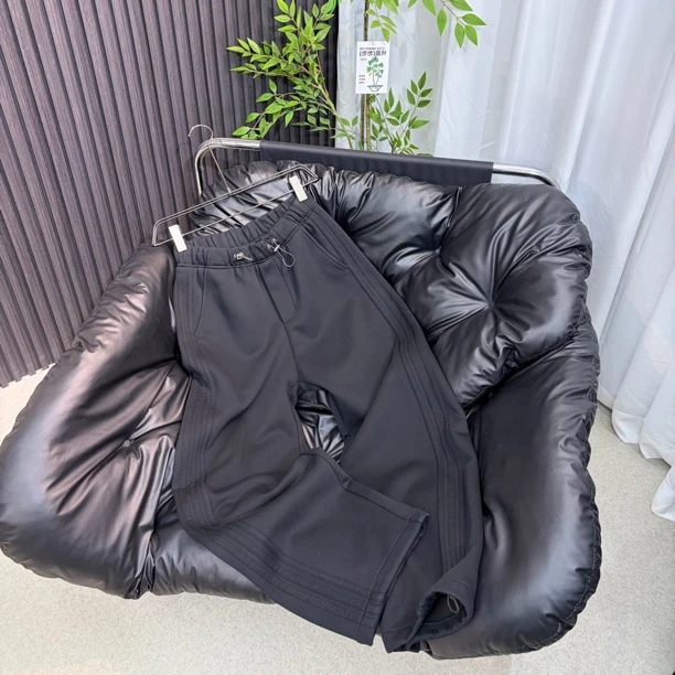 小算盘潮牌高定拼接三条杠小弯刀加绒阔腿直筒休闲裤男女款34837