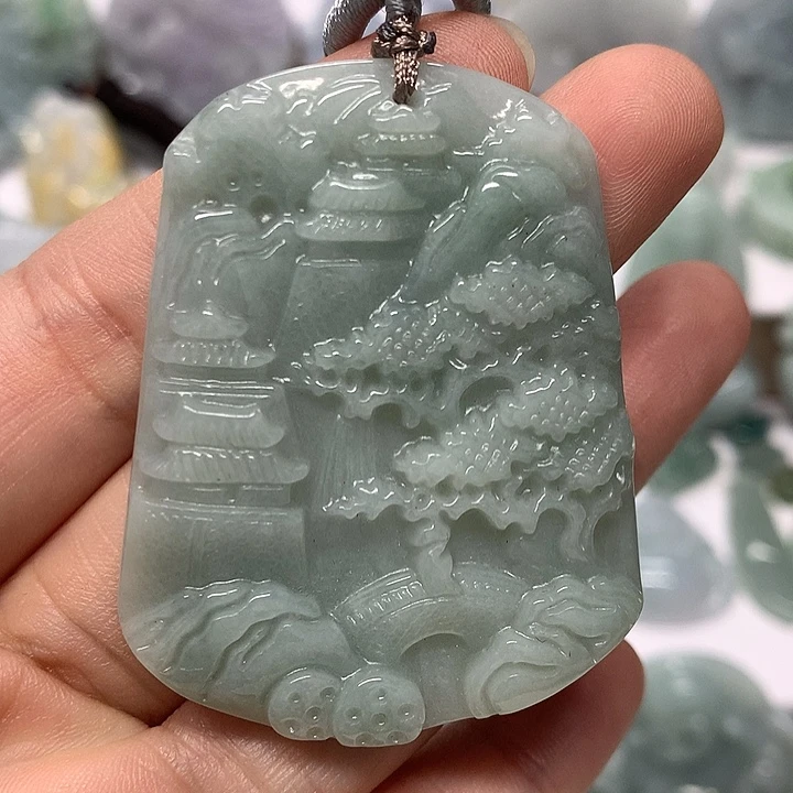 翡翠未镶嵌颈饰山水福利有棉线福利