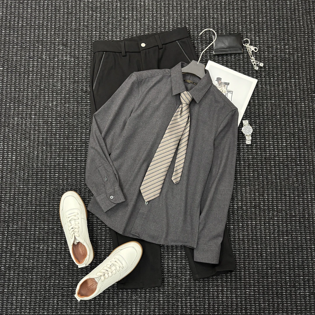 MIGSIMHE·秋冬加厚保暖磨毛衬衣男士高级感商务免烫白色衬衫长袖