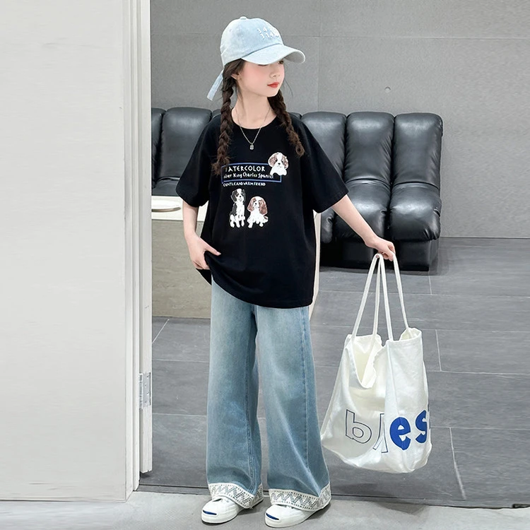 【小狗印花T】女童夏季短袖洋气休闲显瘦百搭时尚宽松圆领印花韩版