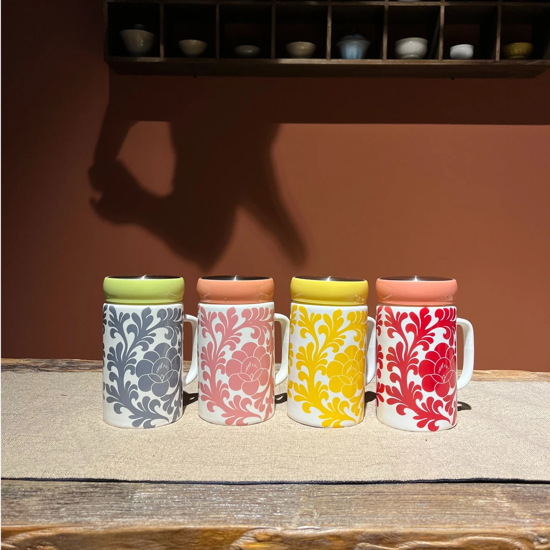 陶瓷多彩满花办公杯153（400ml )