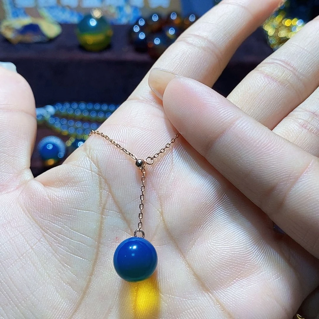 银S925镀金镶嵌颈饰蓝珀尺寸10➕