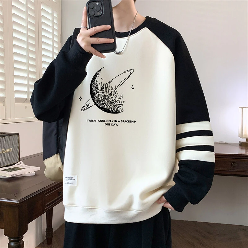 春季青少年长袖卫衣男孩t恤纯棉潮薄款初中学生高中生韩版秋宽松