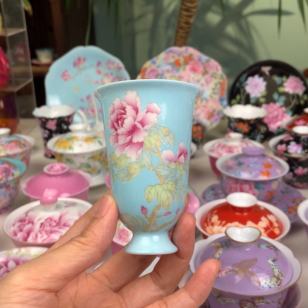 陶闻香杯牡丹花景德镇