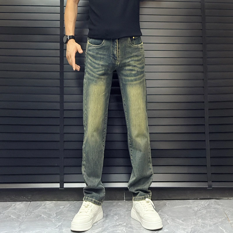 欧货秋冬新款潮流水洗复古蓝牛仔裤男士直筒休闲裤子时尚百搭长裤