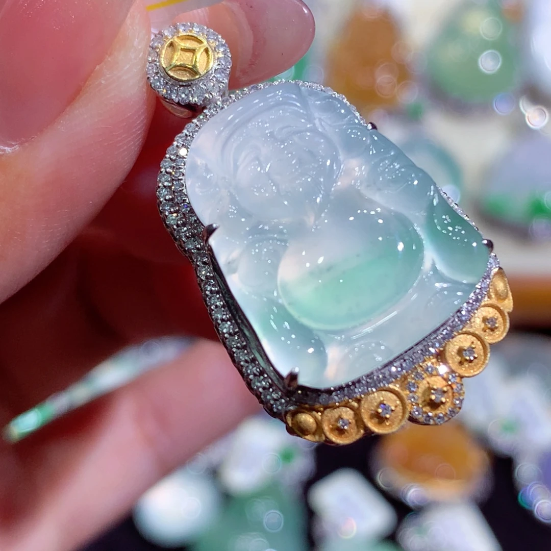 翡翠18K金镶嵌吊坠(不含链)