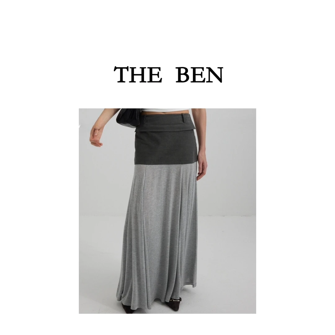 THEBEN新春福利2025拼接垂坠针织伞状长半裙X60218