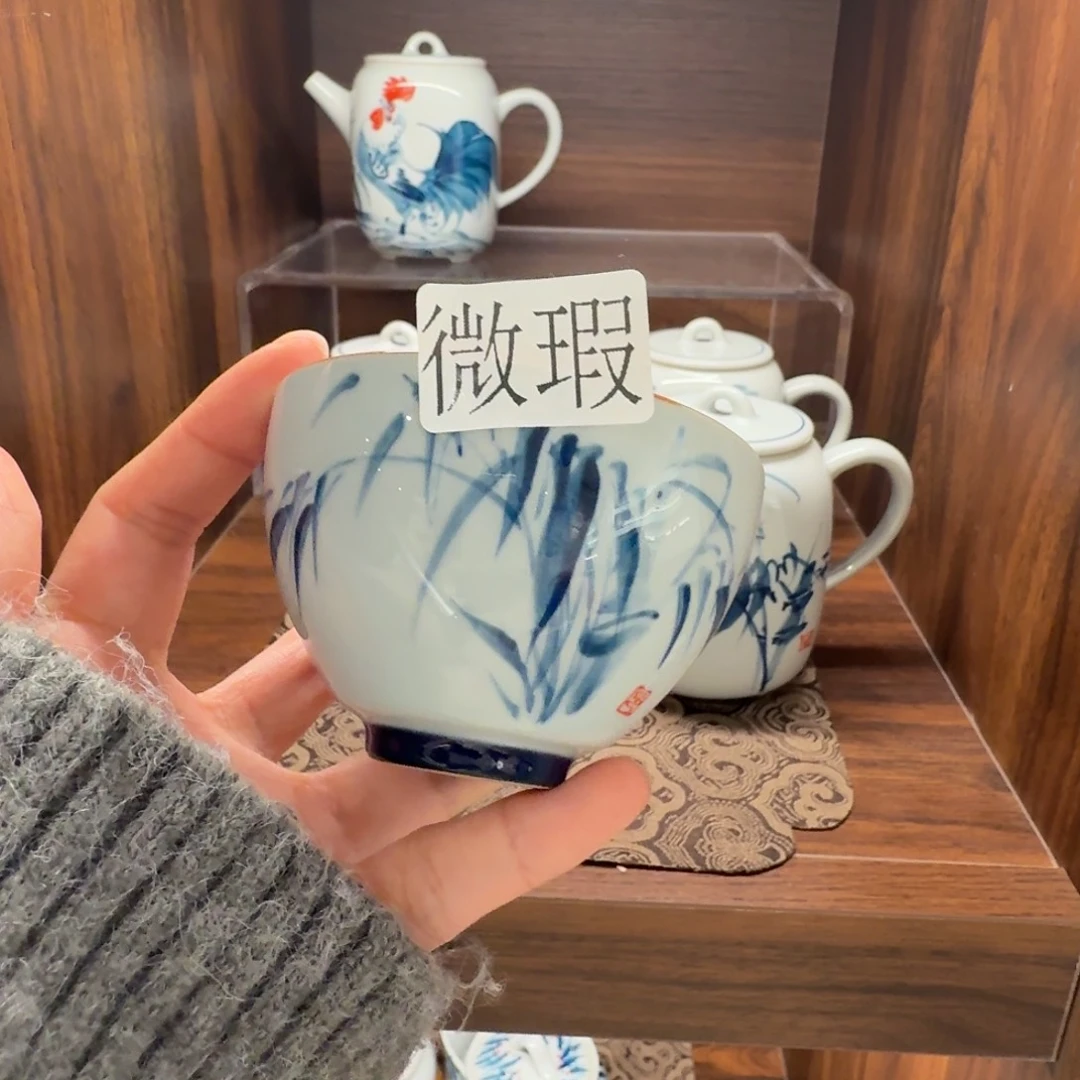 釉下手绘茶具微瑕