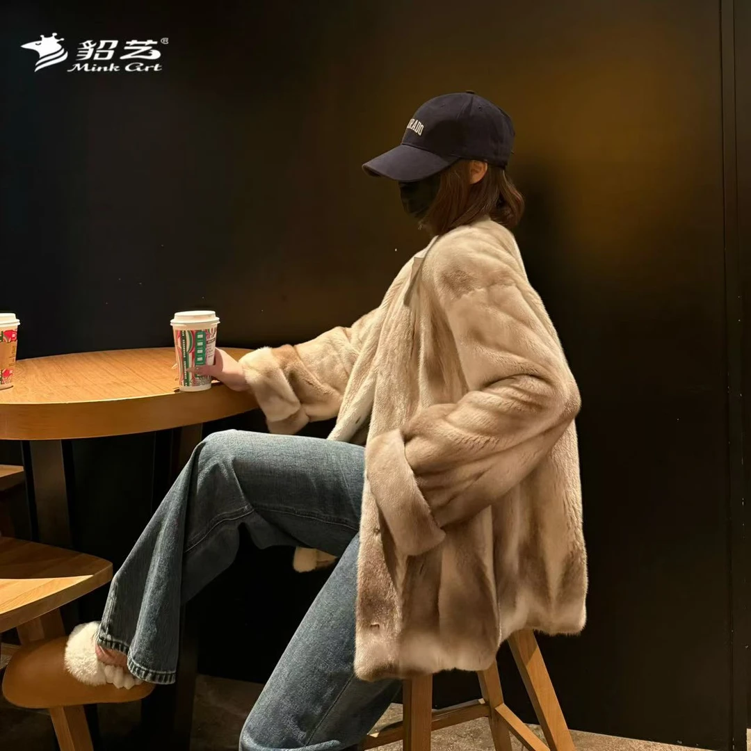 貂艺 Mink Art | 奢华大理 稀有原色大理石貂 短款V领皮草女ZH155