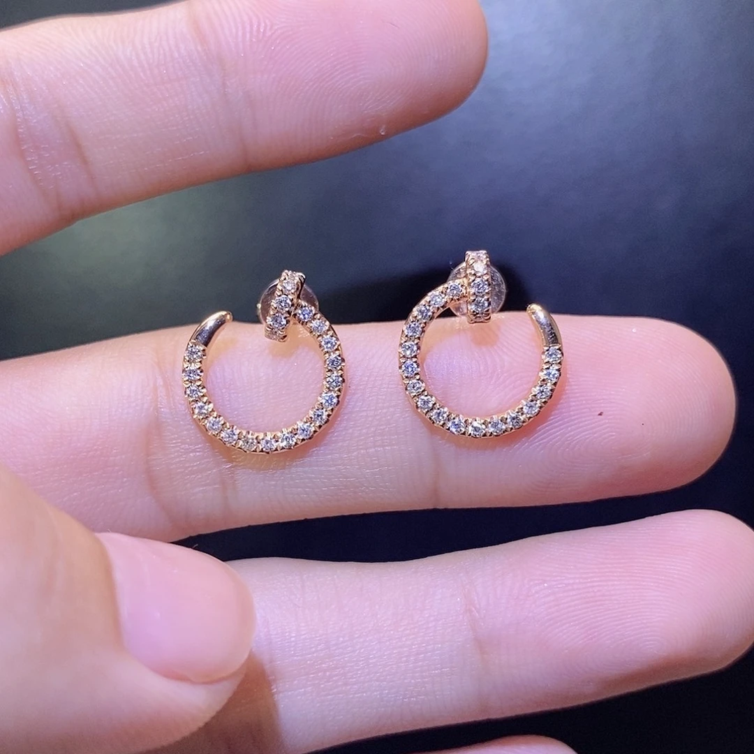 耳饰18K金镶嵌钻石满钻钉子耳针k玫