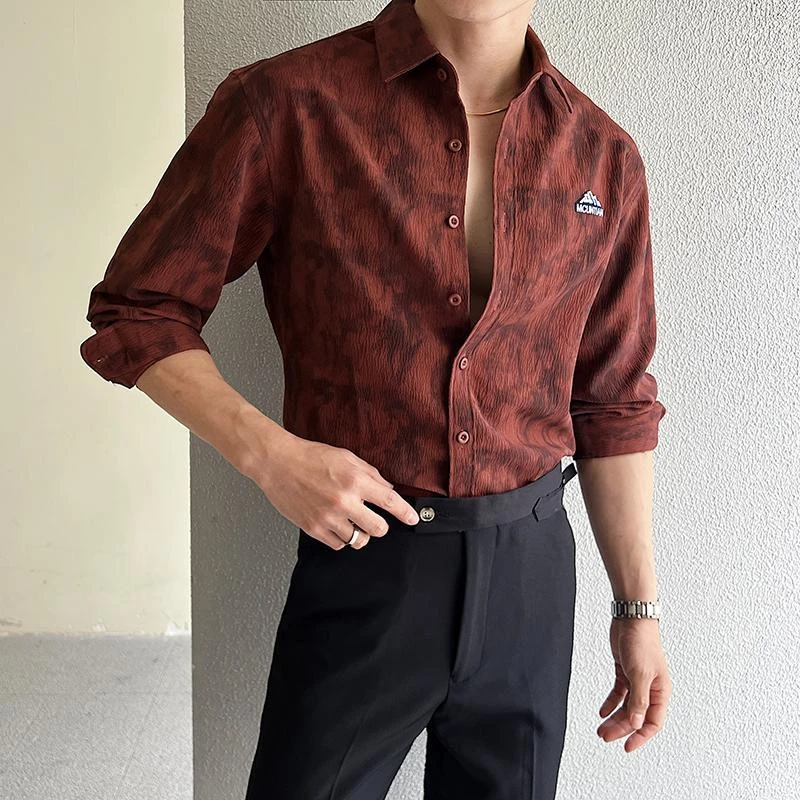 路茨梅帕高级感美式复古重磅加厚长袖衬衫男秋休闲潮宽松刺绣外套