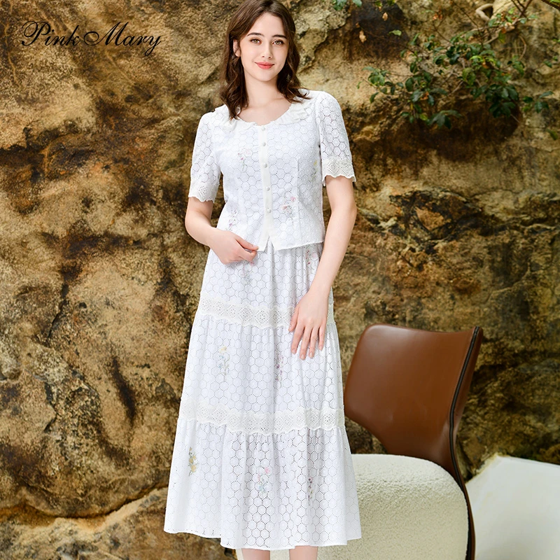 Pink Mary/粉红玛琍套装短袖蕾丝显瘦气质PMAOS9708