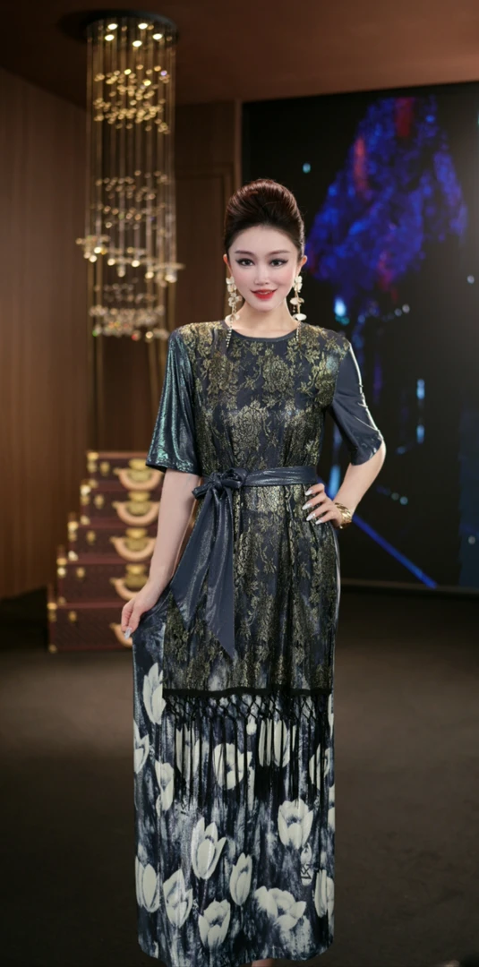 (娴儿)-夏季气质法式轻奢蕾丝拼接设计师连衣裙D29178