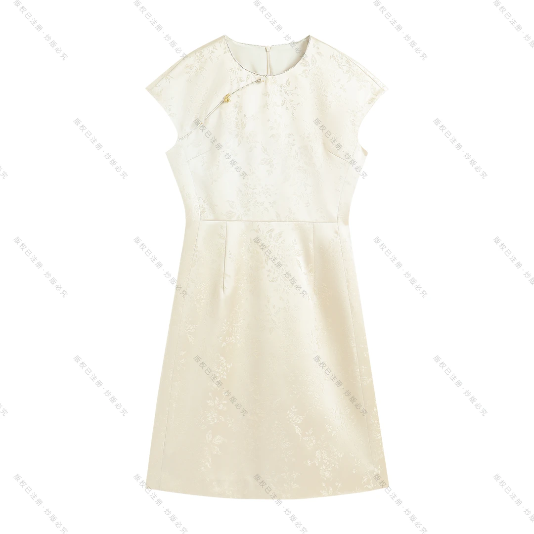 【南油虹姐】2025立领盘扣新中式琵琶襟斜襟印花连衣裙