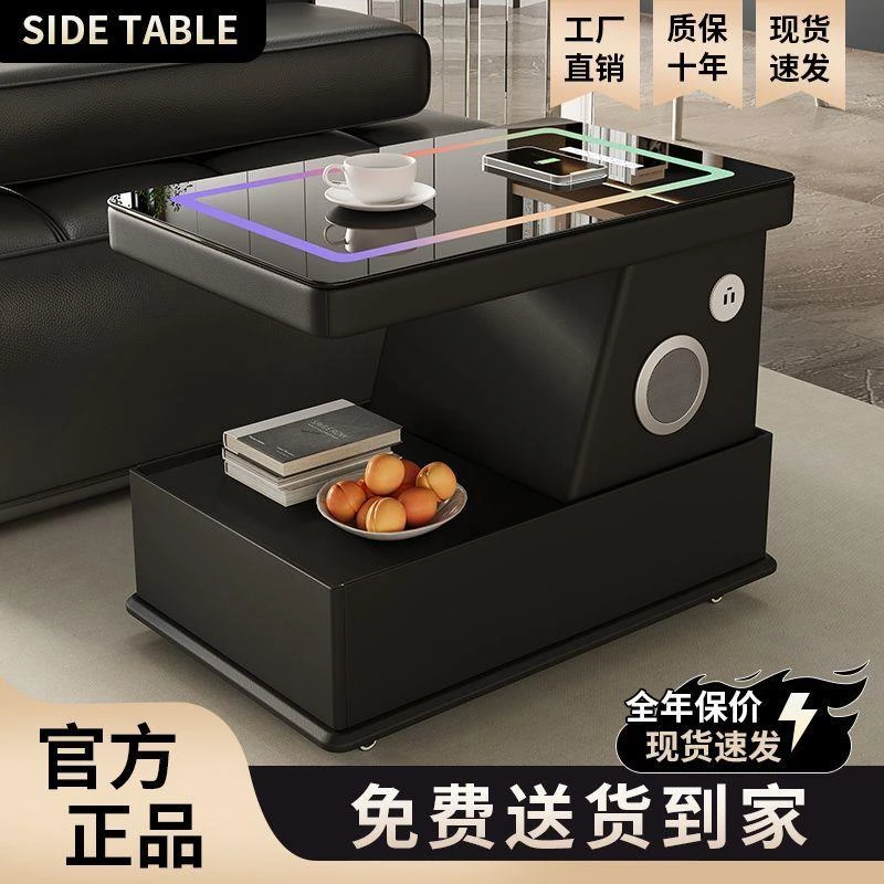 智能移动客厅小户型多功能沙发实木侧边柜茶几小推车家用茶桌轻奢