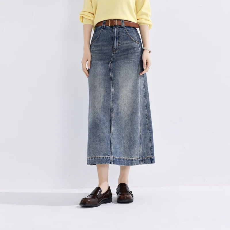 【商场同款】伊芙丽牛仔半身裙女2024秋装新款1F1140191