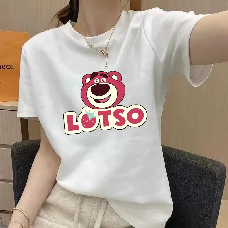 2025夏季短袖休闲透气上衣男女同款圆领印花T恤 草莓熊