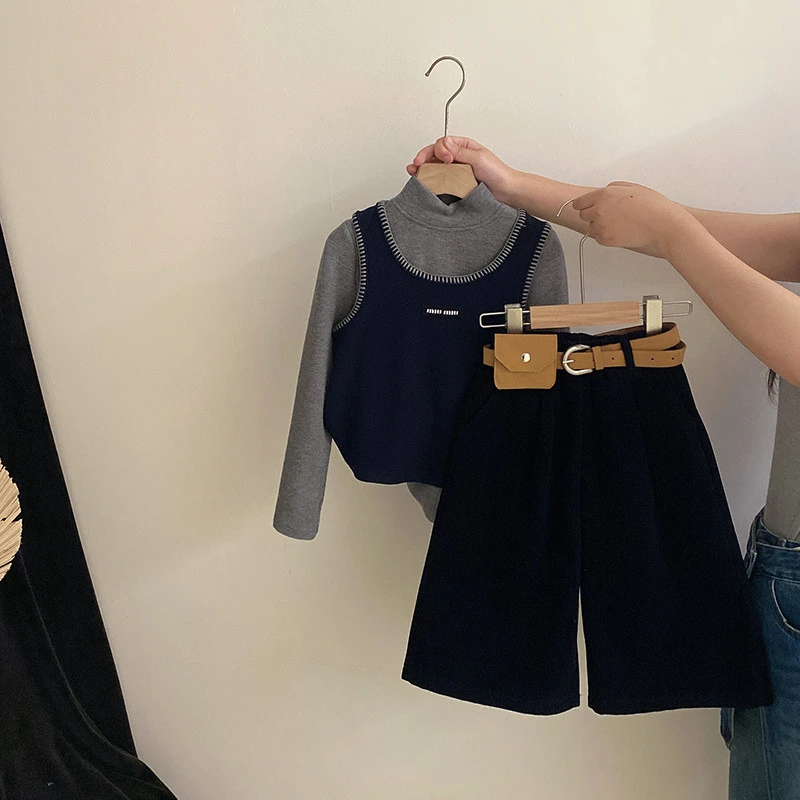 【安安家】女童秋冬韩版新款薄绒高领打底衫背心时尚潮流上衣R25581