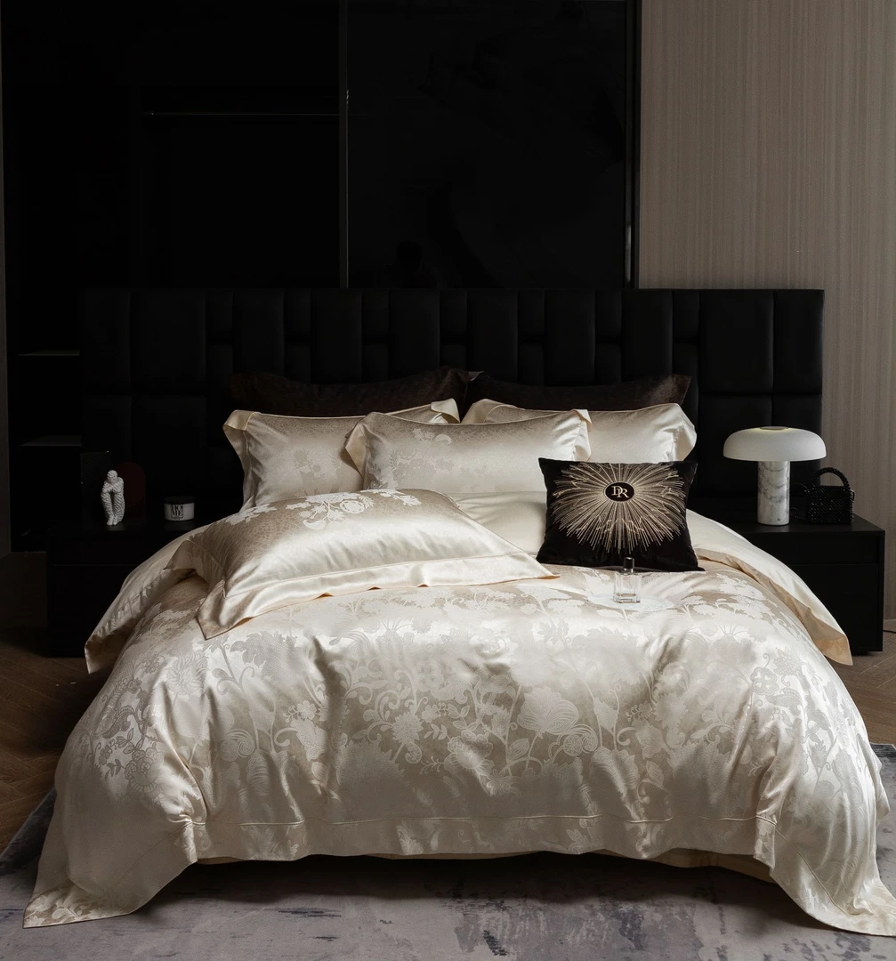 金太阳铂金丝锦缎蚕丝提花四件套欧式轻奢美拉德丝滑床上用品被套