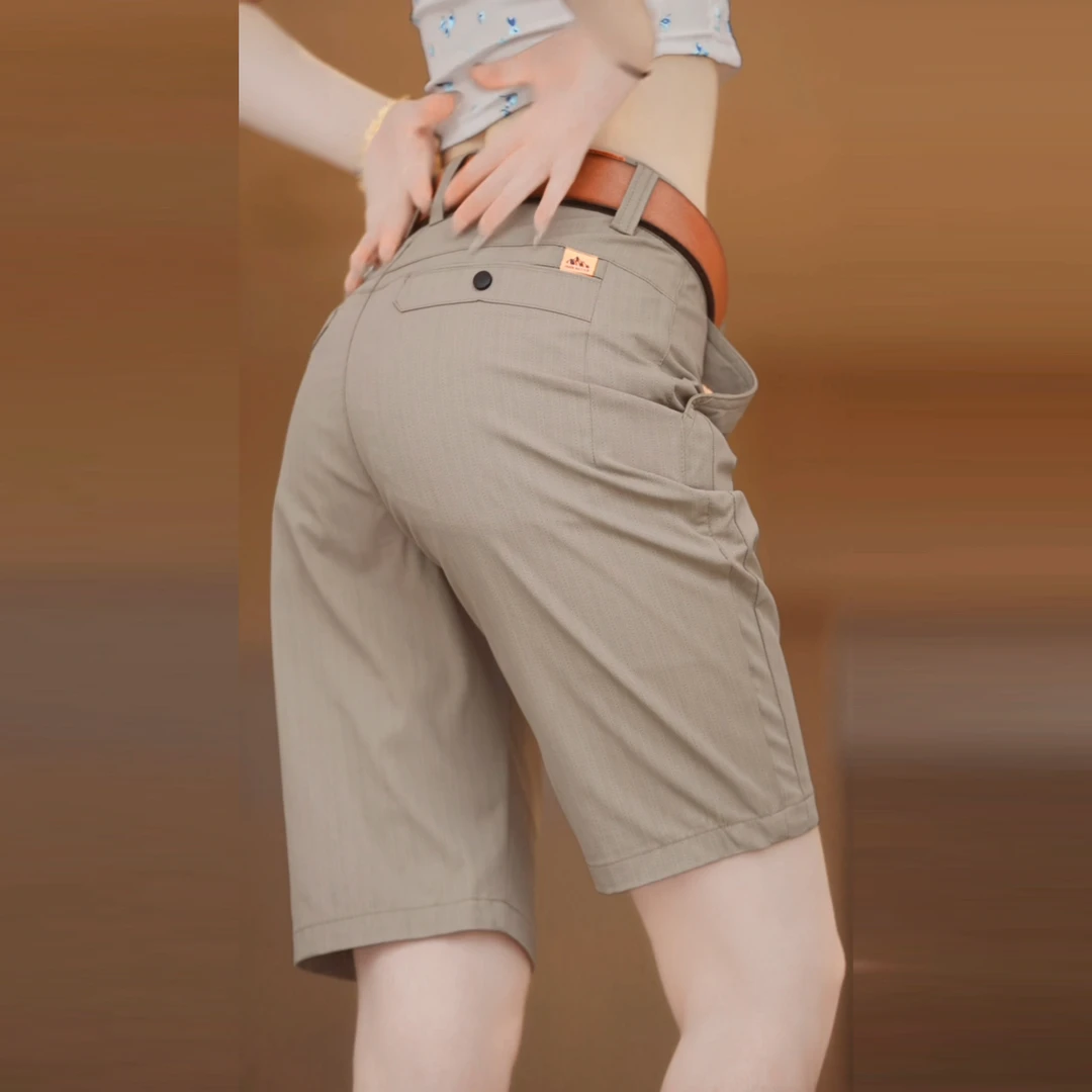 新款暗条纹男士五分休闲短裤2025夏季薄款凉感百搭弹力速干裤子男