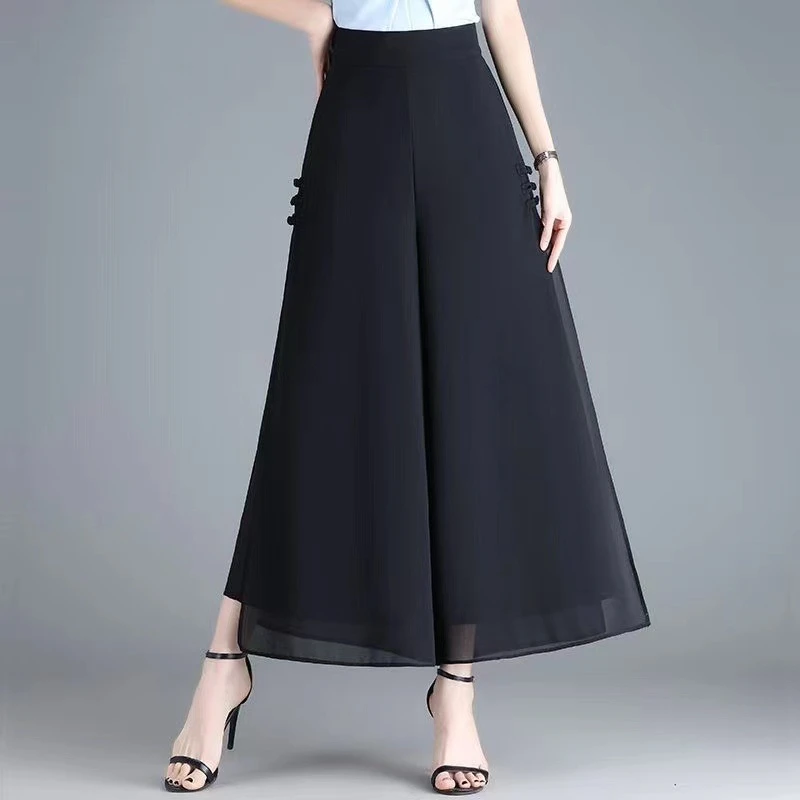 阔腿高腰裤女2025宽松夏季垂感新款九分雪纺薄款休闲妈妈装女裤子