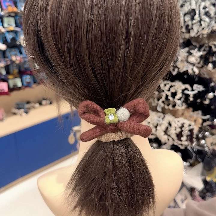 新款棕色蝴蝶结绿狗发绳