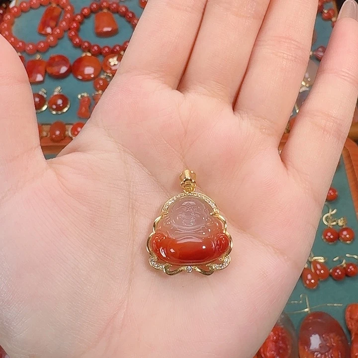 南红玛瑙银S925镶嵌吊坠