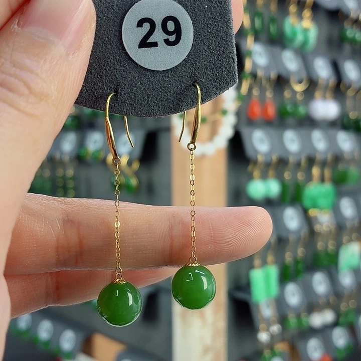 和田玉18K金镶嵌耳饰