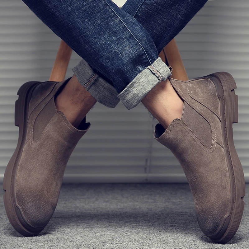 卡汐沐『精选』力荐！男鞋新款英伦风切尔西靴翻毛皮复古一脚蹬皮靴