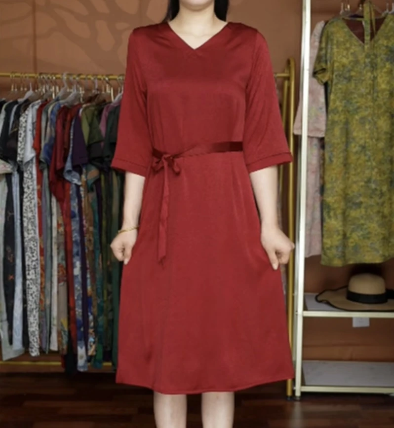 635【纯色高级】2025夏季妈妈装气质短袖连衣裙洋气中老年女装宽松