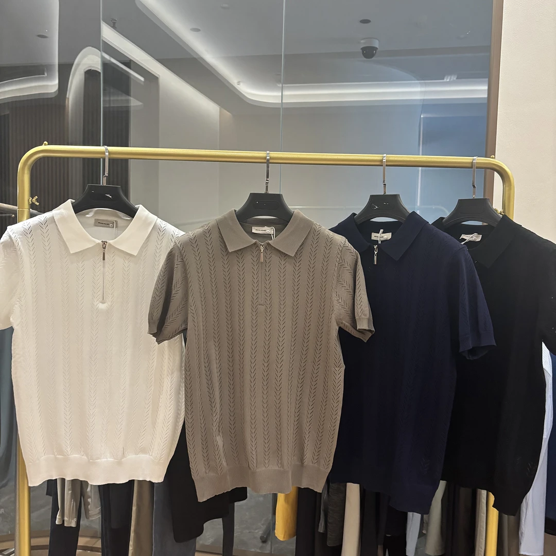 轻奢针织！透气镂空！夏季新款高端翻领纯色气质休闲短袖POLO衫男