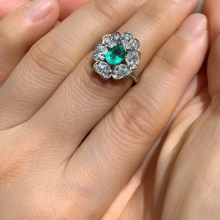 祖母绿戒指银S925镶嵌