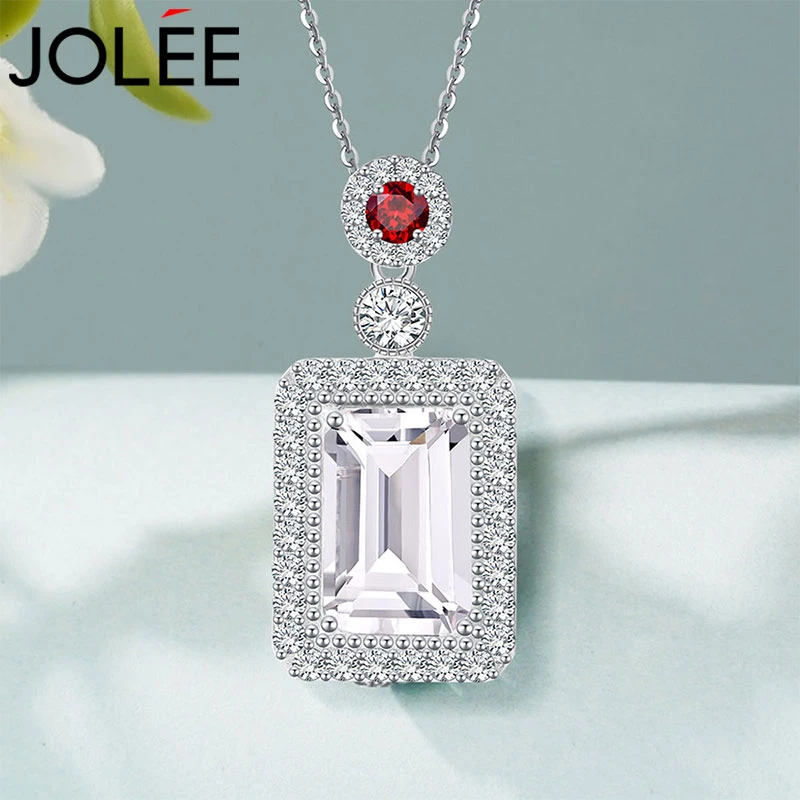 Jolee项链女S925银天然白水晶轻奢时尚石榴石吊坠饰品送女士礼物