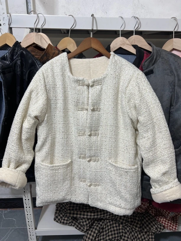 新中式米色小香风棉花衣秋冬加厚纯棉花袄时尚