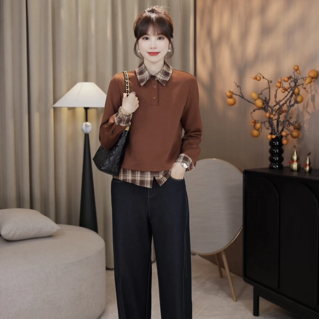 LMENY“素颜假两件”一眼爱～假两件拼接格纹卫衣25CW019