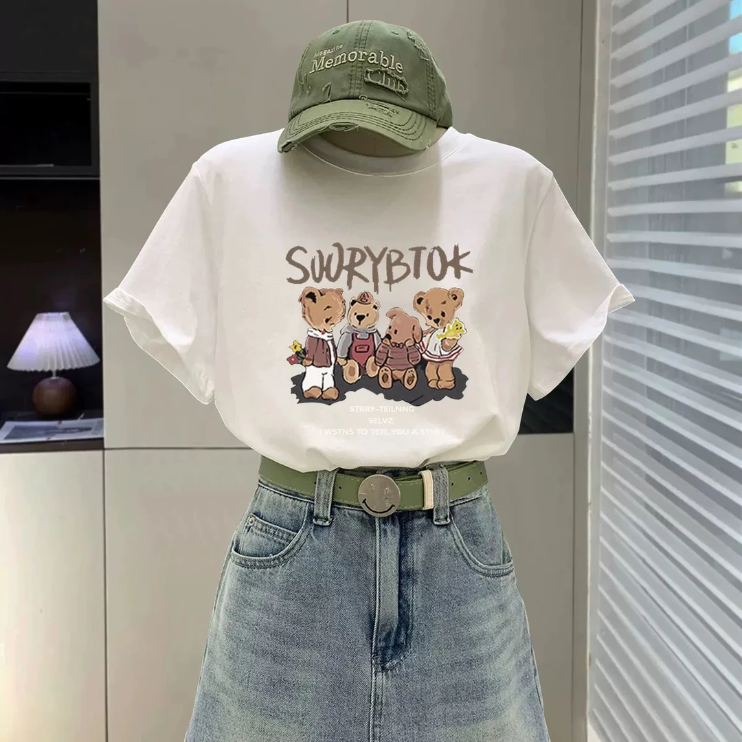 (601-800) 夏季正肩圆领宽松短袖棉T恤休闲时尚