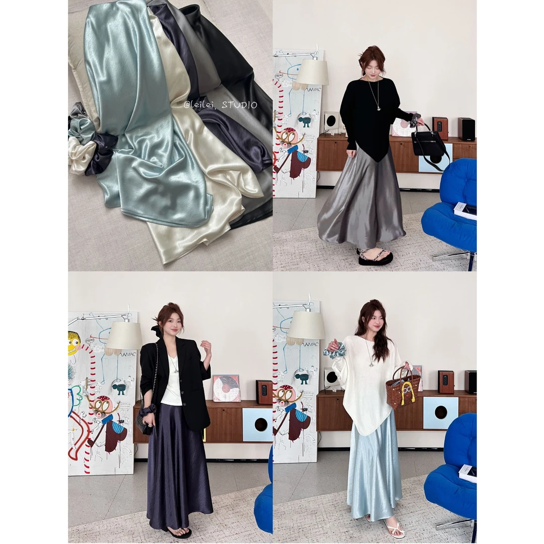 晶咕【鎏光！】高级鎏光缎面感高腰A字鱼尾半身裙显瘦气质