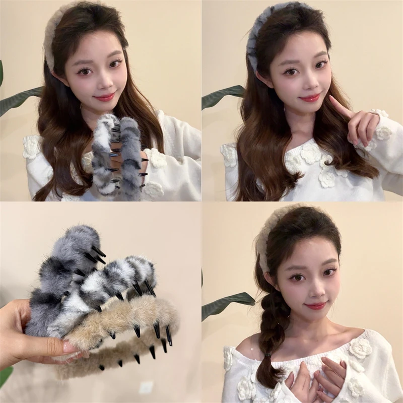 毛绒豹纹波浪发箍女2024新款高颅顶头箍碎发整理神器发卡