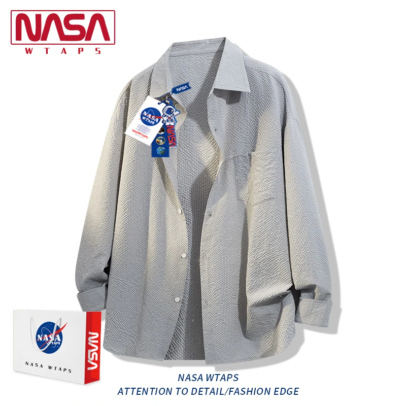 NASA WTAPS潮牌泡泡格长袖衬衫男夏秋季冰丝薄款简约透气上衣外套