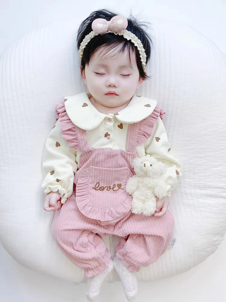 婴儿连体衣女宝宝春秋装双层假两件婴幼儿衣服秋季外穿哈衣可爱洋