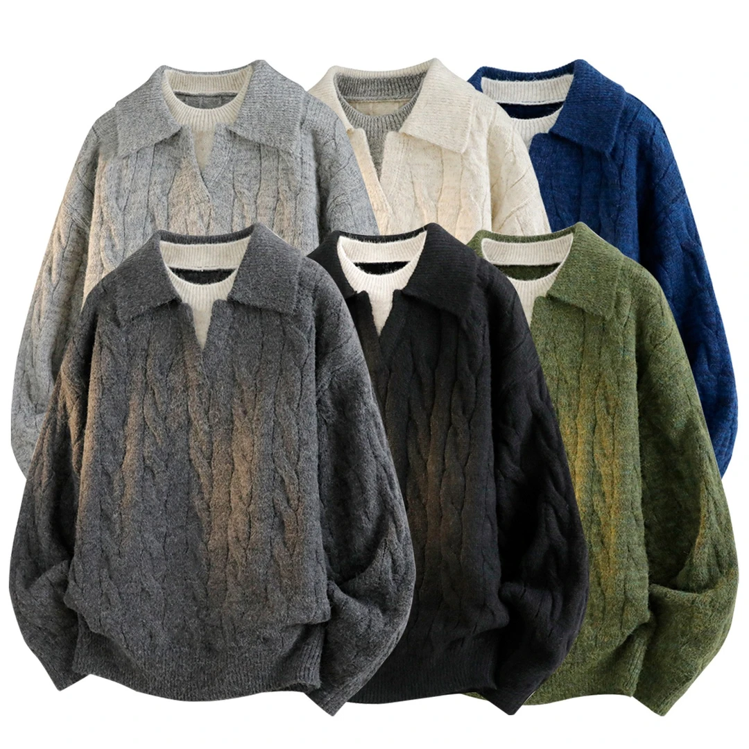 玛斯柏假两件毛衣男士秋冬季休闲亲肤潮牌加厚保暖cleanfit针织衫