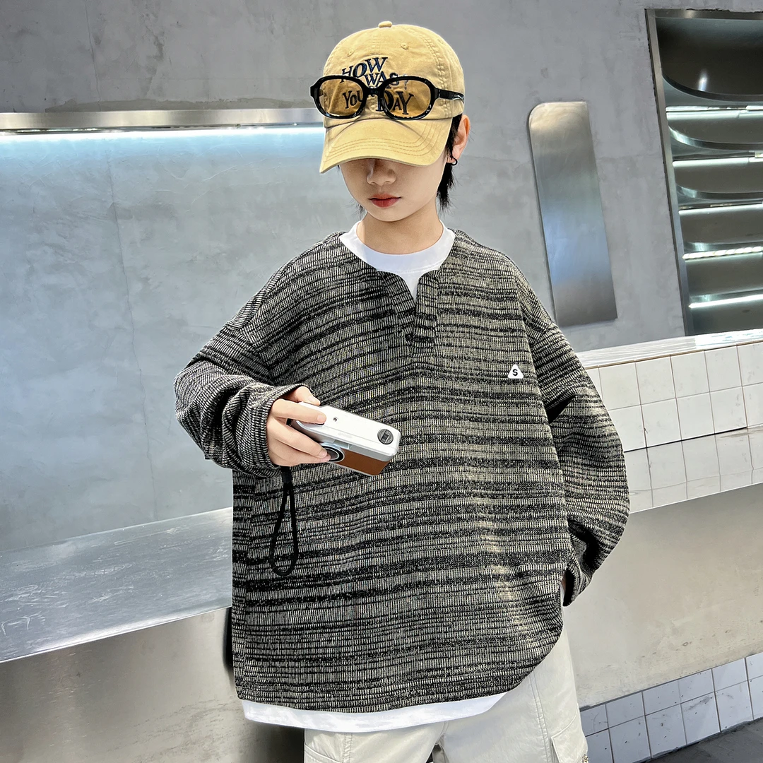 男童早秋卫衣2025新款儿童假两件打底衫秋季男孩拼接上衣春秋款潮